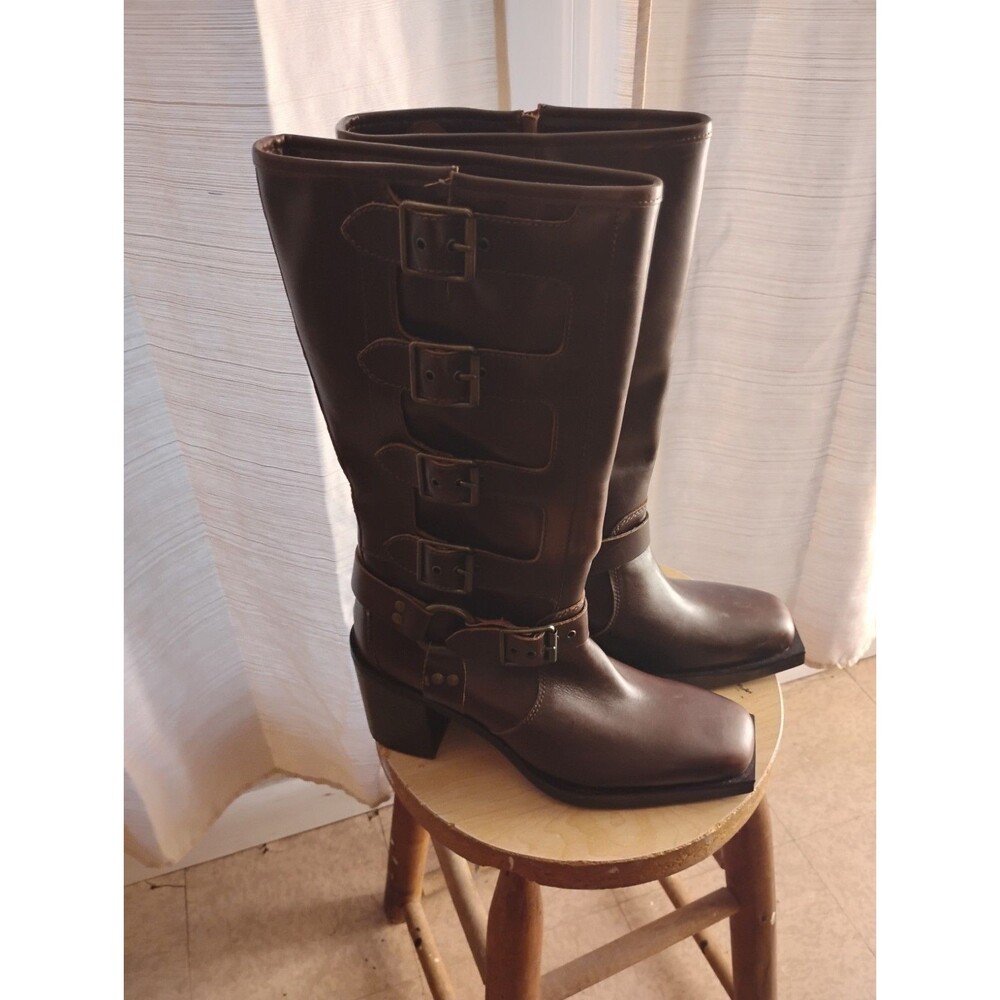 Kenneth Cole New York Women's Emmett Moto Boots Chocolate Brown Leather Size 8